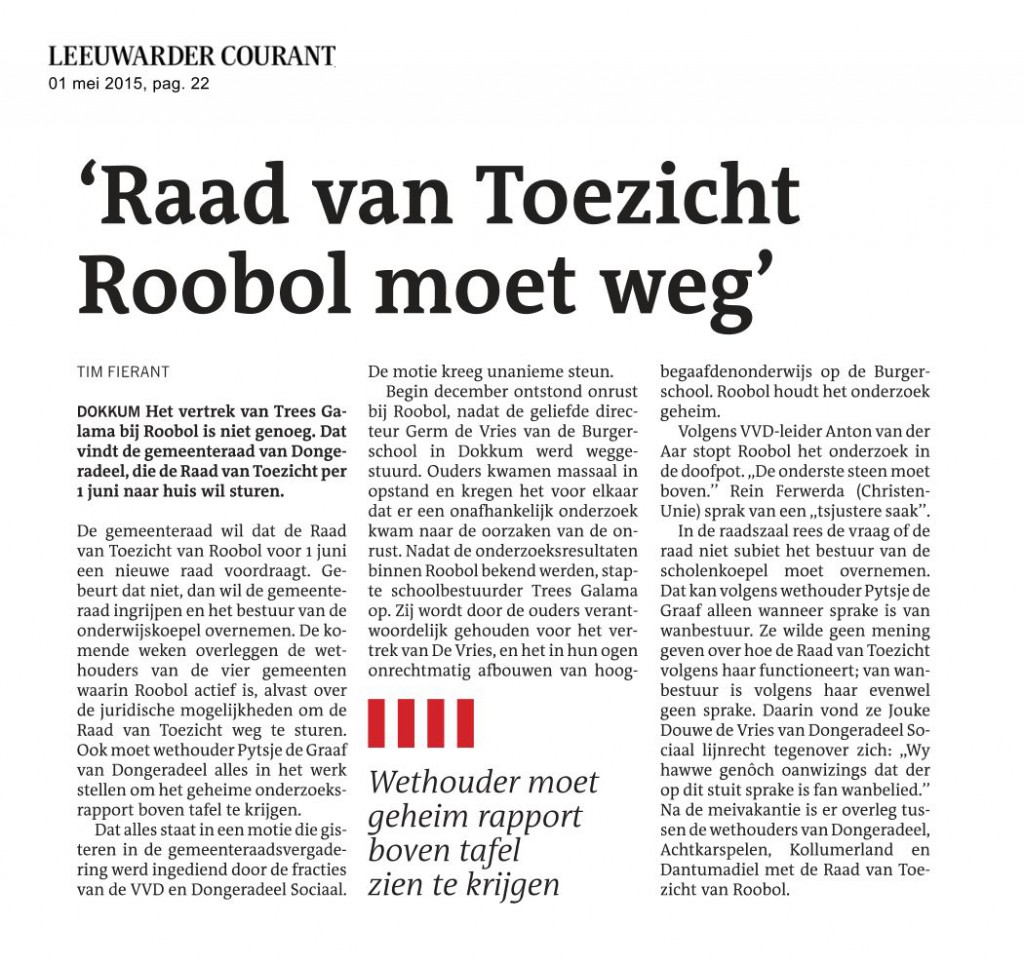 Raad van Toezicht Roobol moet weg_LC-20150501