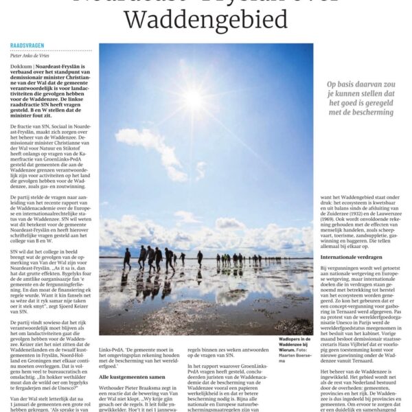 “Minister creëert verwarring in Noardeast-Fryslân over Waddengebied”