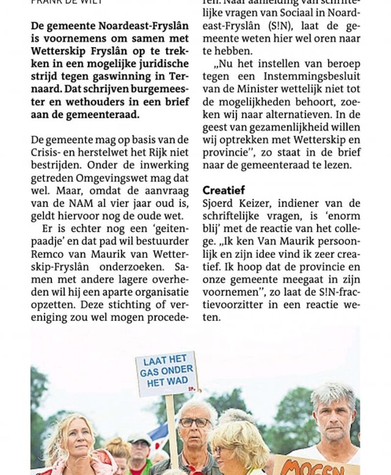 Noardeast-Fryslân wil gaswinning beperken