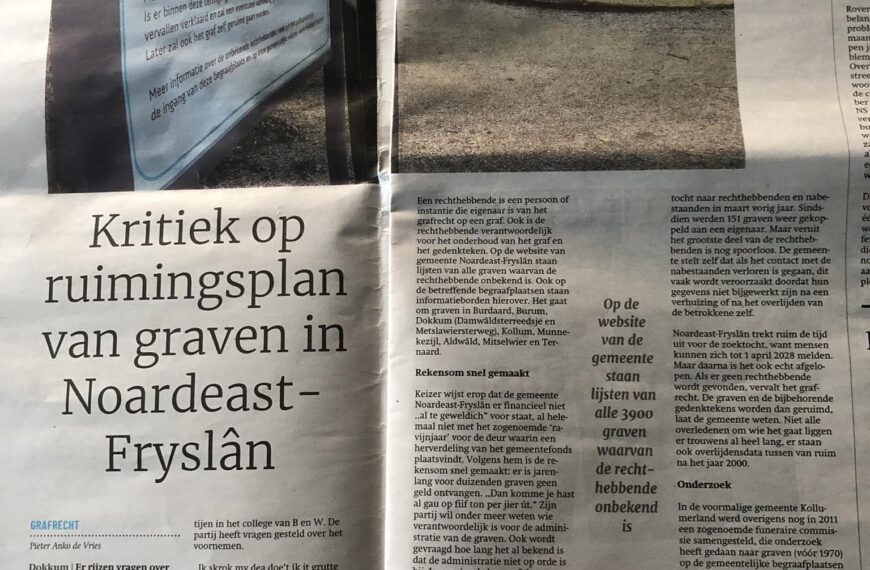 Schriftelijke vragen Dreiging ruiming van 3900 graven in acht plaatsen van Noardeast-Fryslân